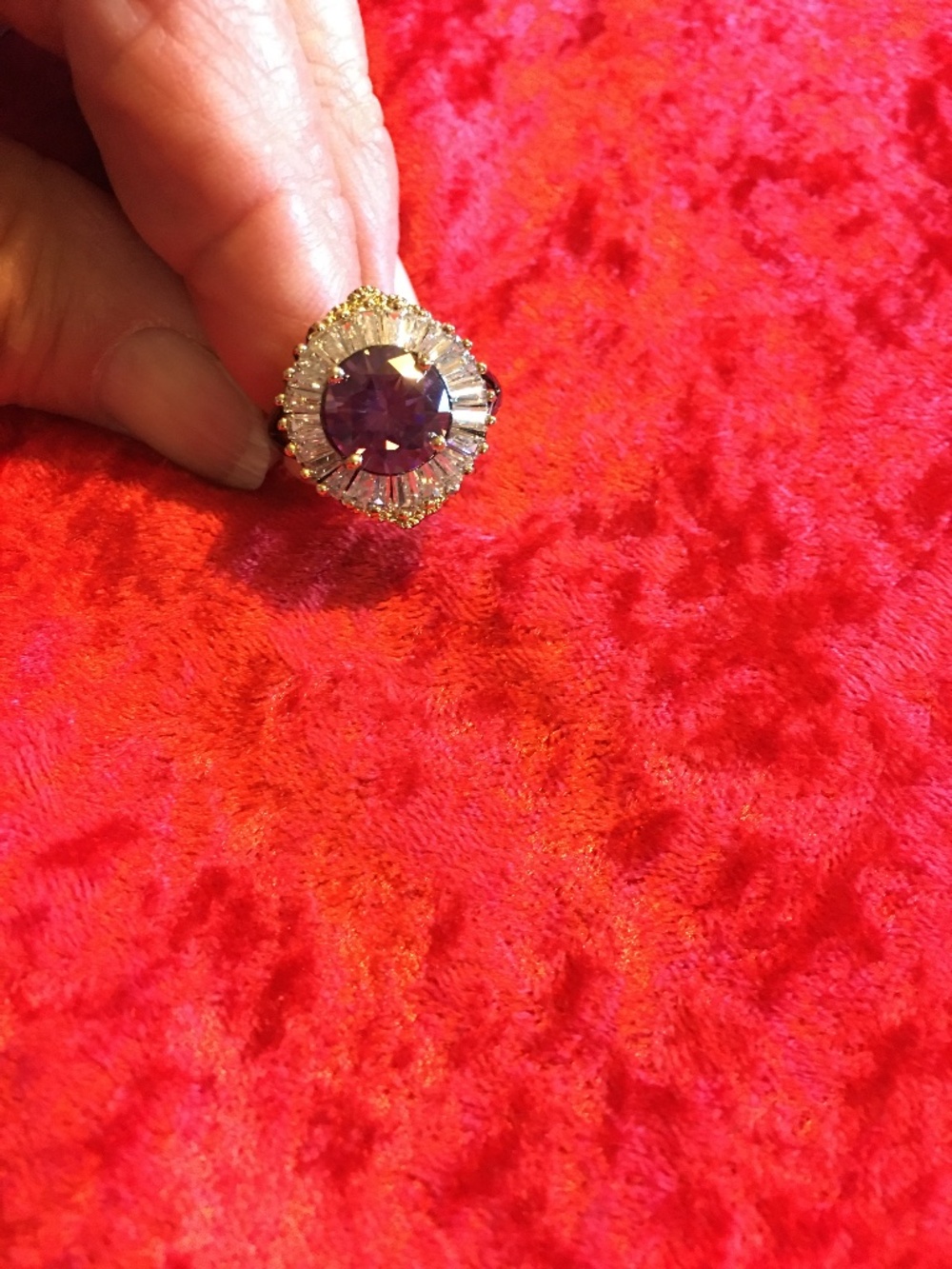 Purple CZ/White CZ Brass Ring Size 8.75